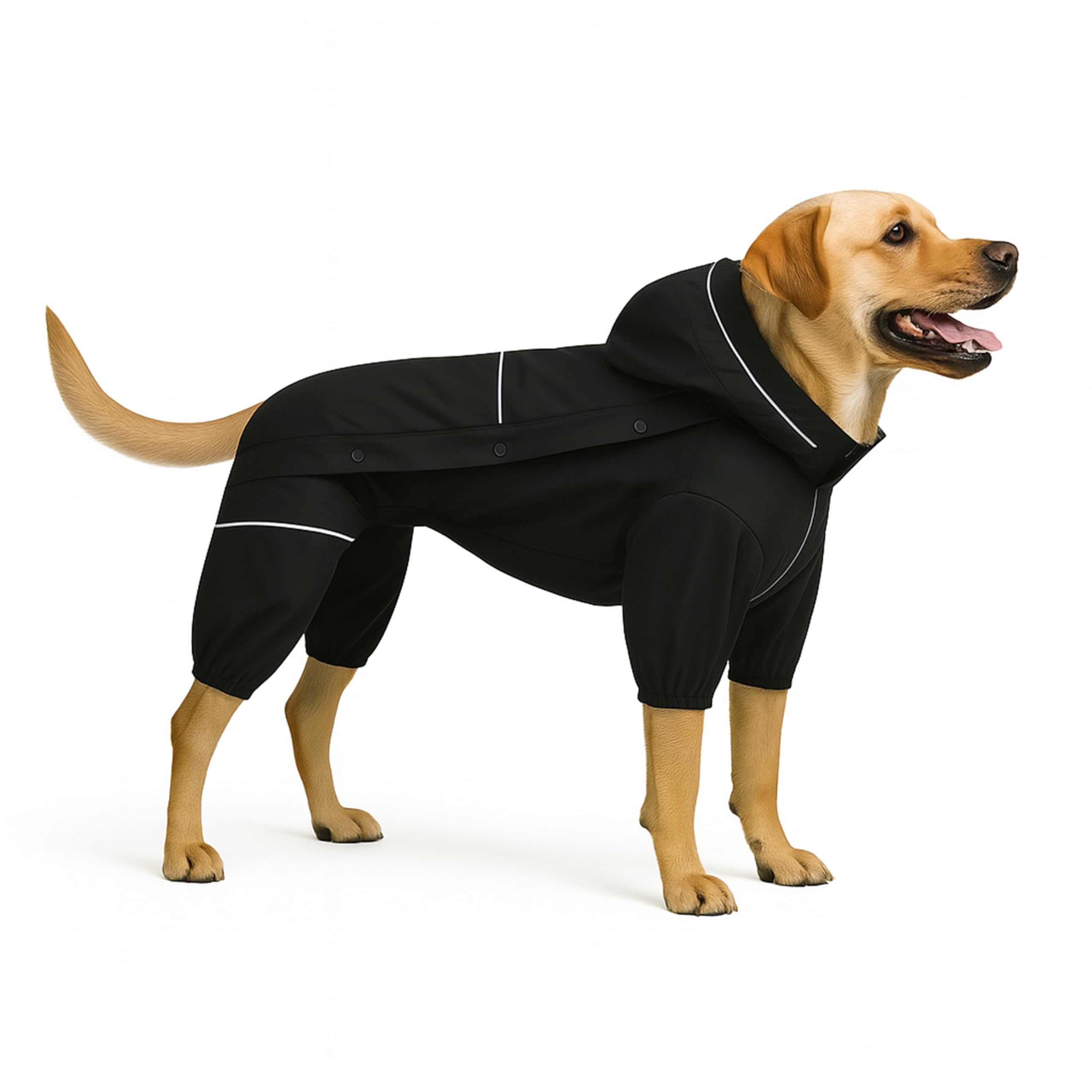 LOVELONGLONG Fleece-Lined Dog Raincoat with Removable Hood, Waterproof Winter Full Body Dog Jacket