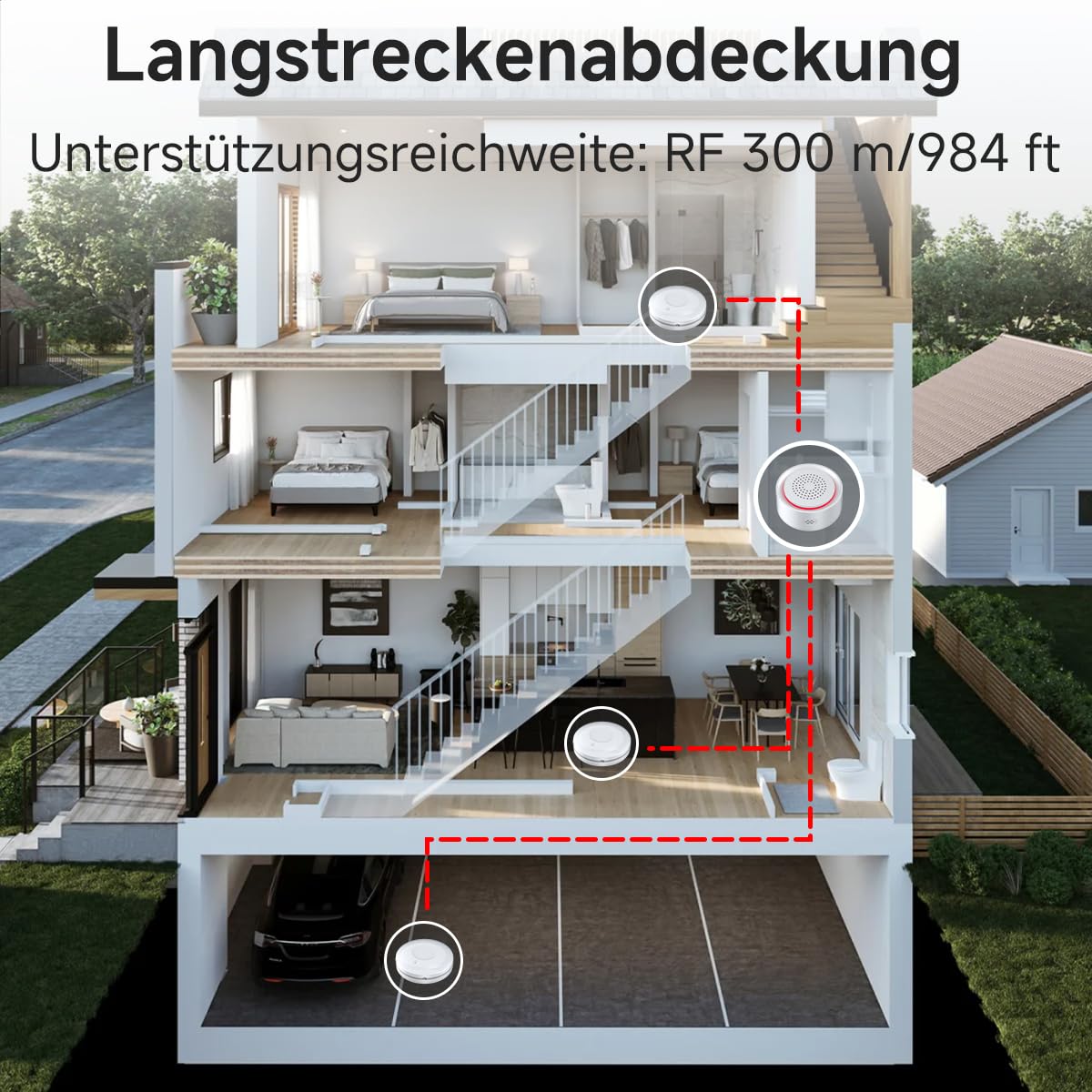 Smart WiFi Wasserleck-Detektor-Kit, 3 Sensoren, Basisstation mit 100dB verstellbarem Alarm, App-Benachrichtigungen, RF 300m/984ft für Keller/Badezimmer/Waschküche