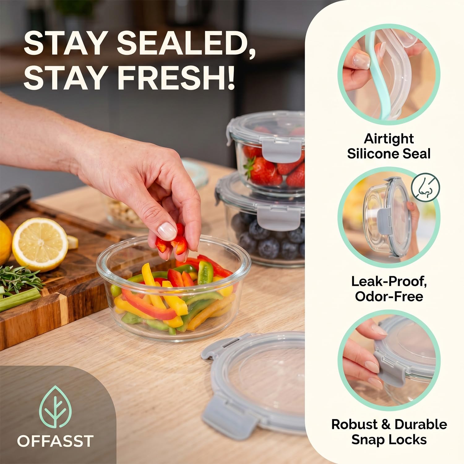 Contenitori in vetro con coperchio, 12 pezzi Meal Prep Boxe & Contenitori salvafreschezza (400 ml e 970 ml) in vetro borosilicato, senza BPA e ermetici per microonde e lavastoviglie I Food