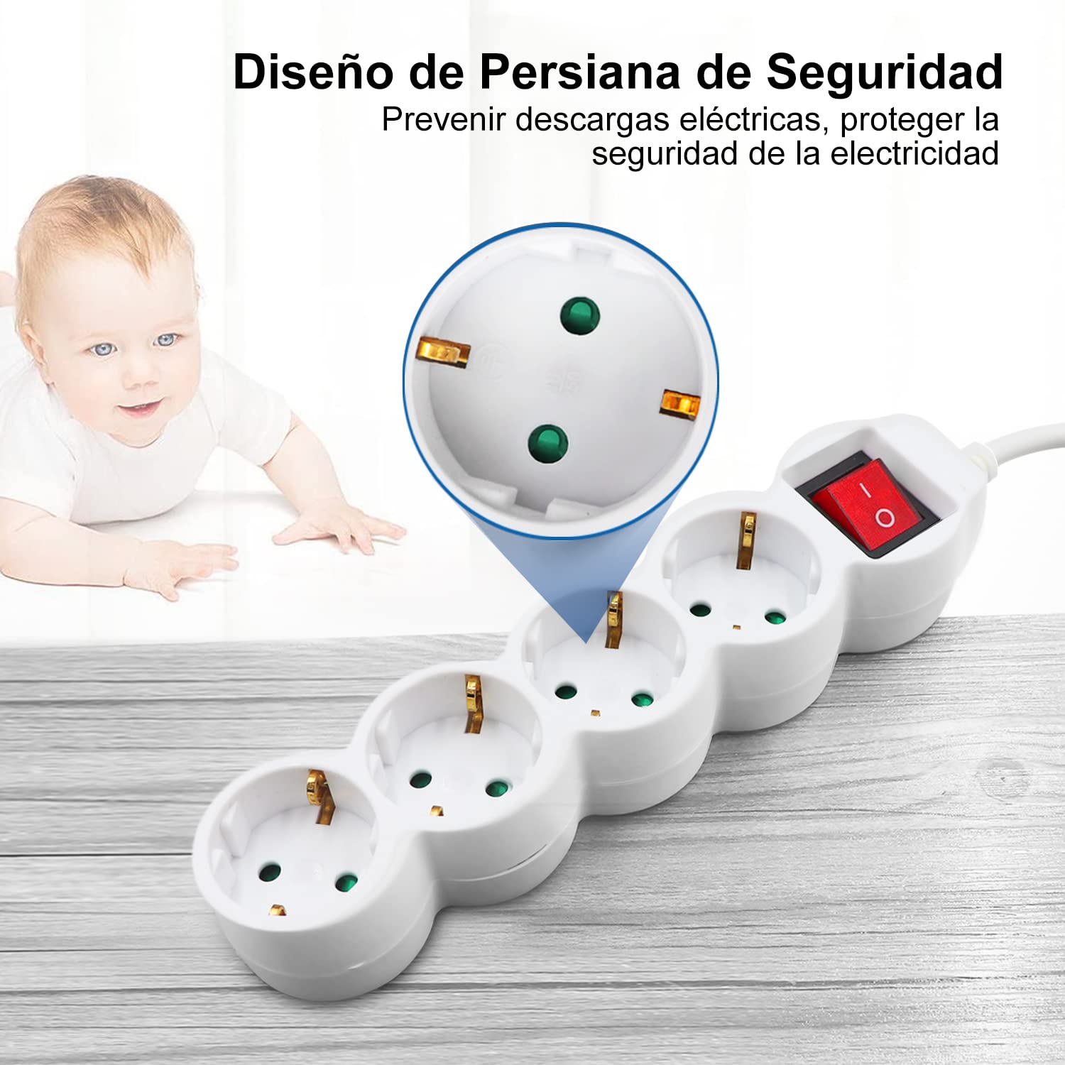 EXTRASTAR Regleta alargador de 3 Metros con 4enchufes e Interruptor Blanco — view 2