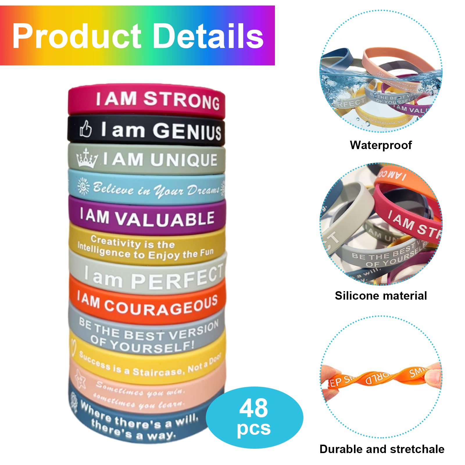 24 Braccialetti Motivazionali In Silicone Con Frasi Positive In Tedesco - Regalo Incoraggiante Per Studenti, Amici E Colleghi - Ideali Per Eventi Sportivi E Lauree