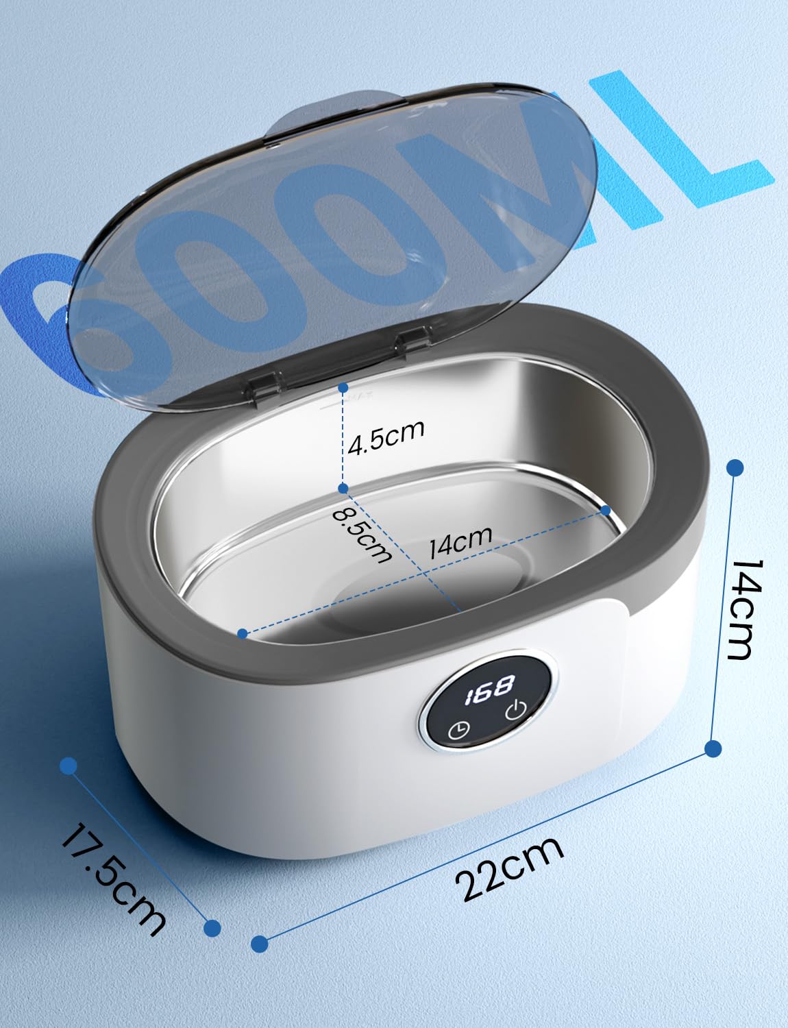 Ultraschallreinigungsgerät Ultraschallreiniger 600ml Ultraschallbad Ultrasonic Cleaner Mit 5 Zeitfunktionen für Brille Schmuck Uhren