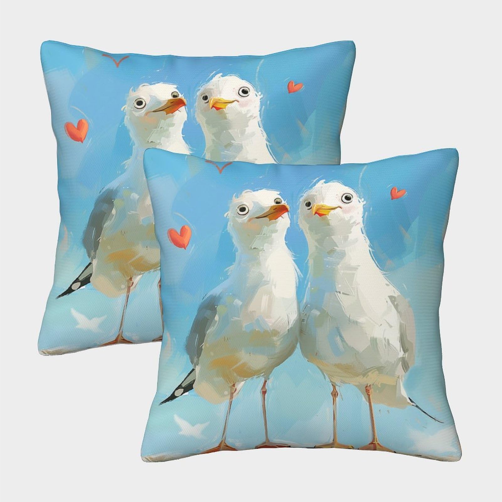 FZALUECVA Seagull Washable Cushion Cover Pack of 2 with Invisible Zipper Decorative Pillow Cases for Sofa Living Room Bedroom 45x45cm