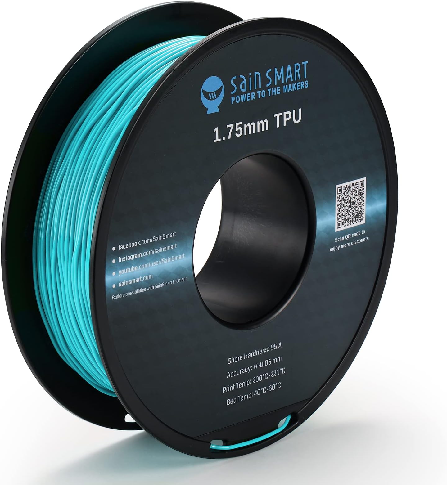 SainSmart Neon Color TPU, 1.75mm Flexible TPU 3D Printer Filament 800g, Dimensional Accuracy +/- 0.05 mm, Neon Cyan