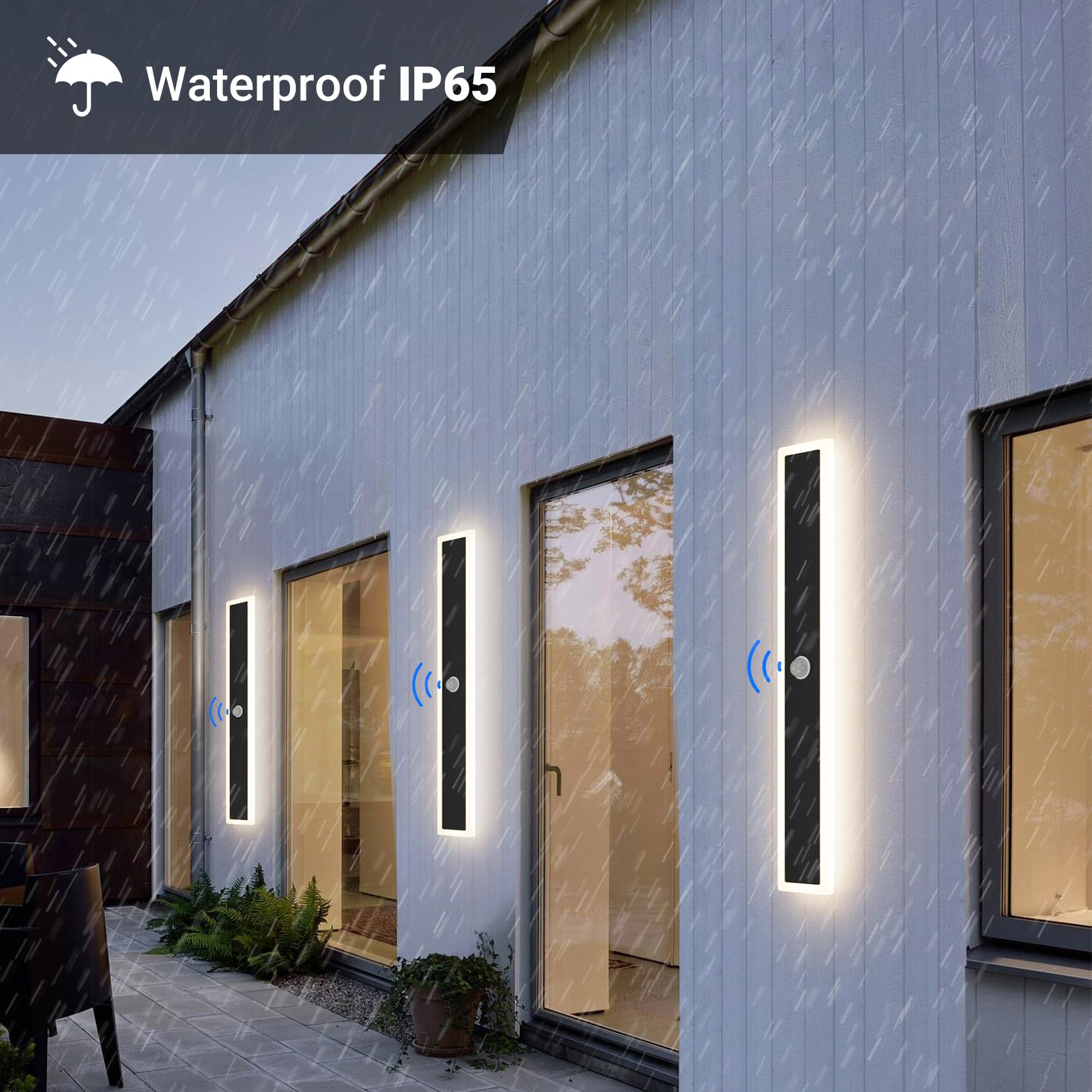 Klighten LED Lange Wandleuchte Außen/Innen Wandlampe, Außenwandleuchte mit Bewegungsmelder 60CM/20W, IP65 Außenleuchte Edelstahl+Acryl, Außenlampe für Villa/Terasse, Warmweiß 3000K, Schwarz