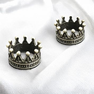 4Pcs Miniature Metal Crowns Set 0.49" H, Intricate Regal Tiaras in Antique Bronze, Gold, or Silver Finish for Collector Dollhouse Royalty & Fantasy Dioramas Antique Bronze