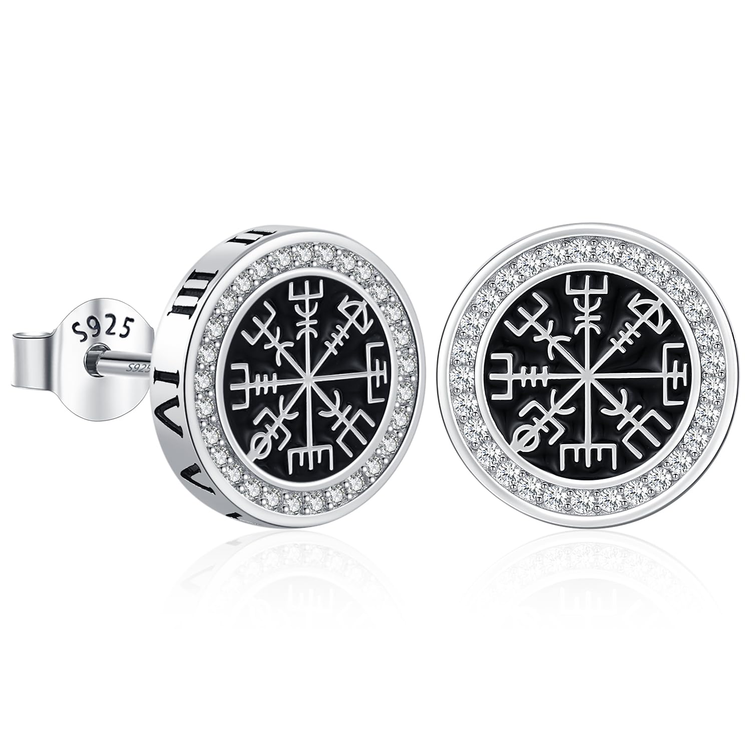 Wikinger Ohrringe Herren, S925 Silber Ohrstecker Herren,Viking Rune Ohrringe Hypoallergen Schwarze Punk Gothic Ohrstecker Schwarzer Schmuck Geschenke für Damen Männer