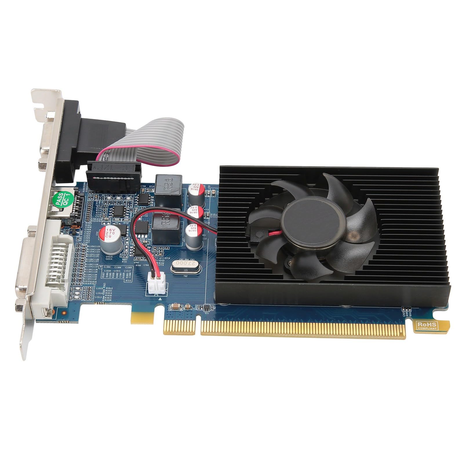 VBESTLIFE Tarjeta gráfica para PC, Tarjeta gráfica HD6450 2G 64bit DDR3 con Ranura PCI Express 3.0, para computadora de Escritorio de Oficina