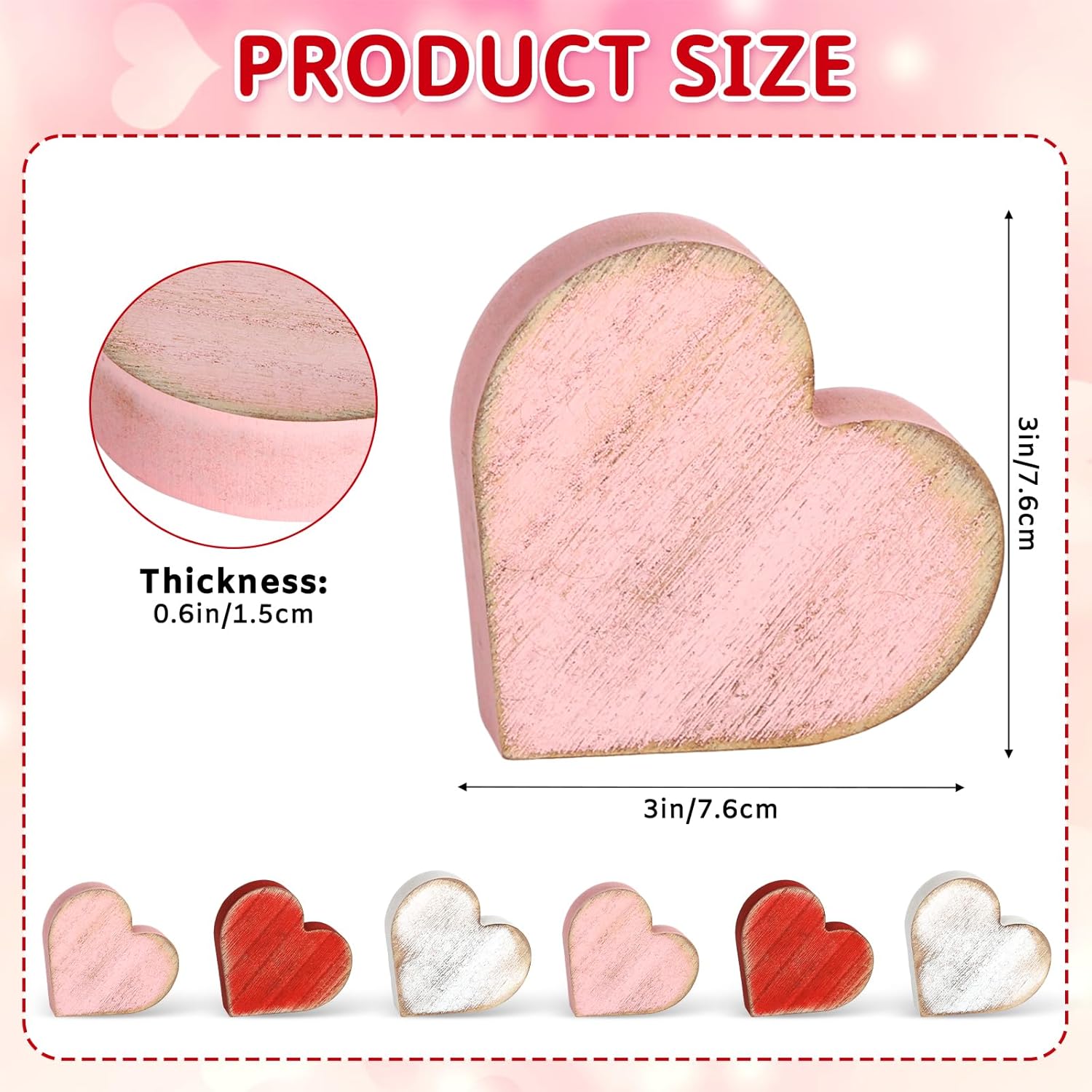 COCHIE Wooden Valentine's Day Hearts Decorations Indoor, Wood Heart Blocks Tiered Tray Decor Set of 6, Red Pink White Valentine Decoration for Home Party Office Shelf Mantle (Vintage) - Image 2