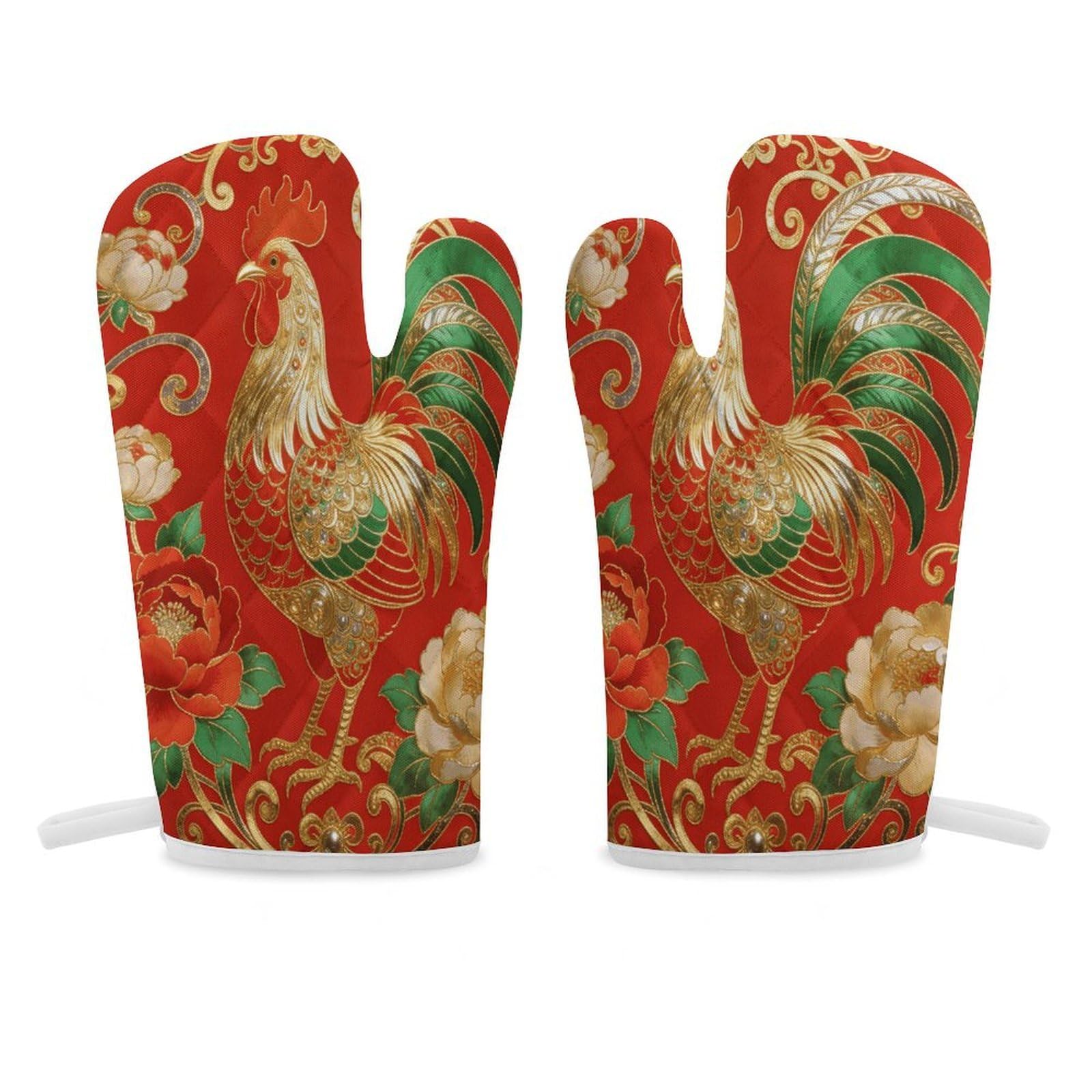 Art Rooster Floral Oven Mitt Heat Resistant Potholder Set,Durable Oven Gloves for Gifts,Glove Pot Holder for Cooking Baking Grilling BBQ