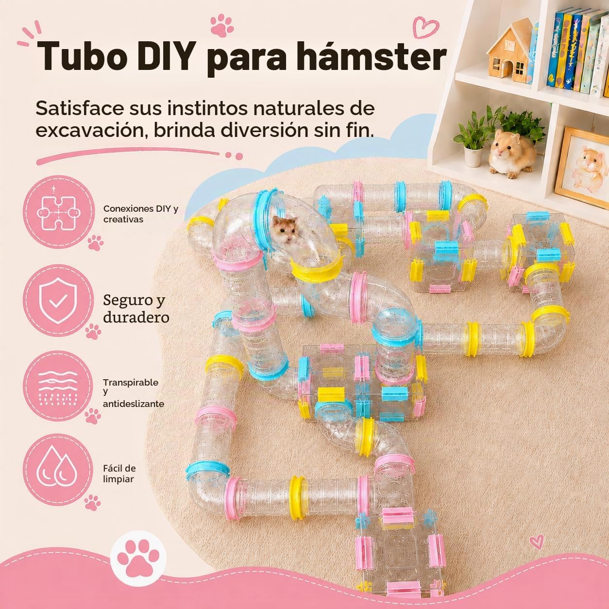 94 Piezas de Bricolaje Hámster Túnel Patio de Recreo Módulo,Tubo Casa Plataforma Accesorios de Jaula para Hámster de Ratón y Otros Animales Pequeños