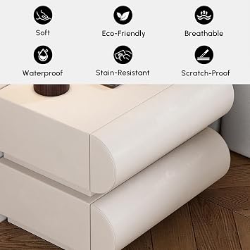 homary Smart Nightstands Set of 2 with Wireless Charging Station, USB & Type-C Ports, Faux Leather White Night Stands Modern Bedside Tables for Bedroom Storage, Fully Assembled