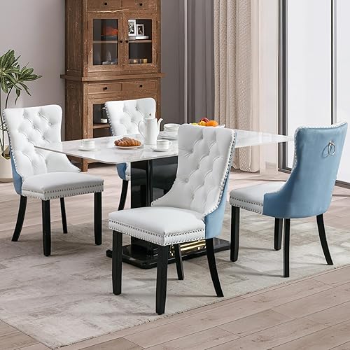 Miniatura 107 de SoarFlash Juego de 6 sillas de comedor de terciopelo, silla lateral de respaldo alto, silla lateral moderna tapizada de alta gama con capitoné y