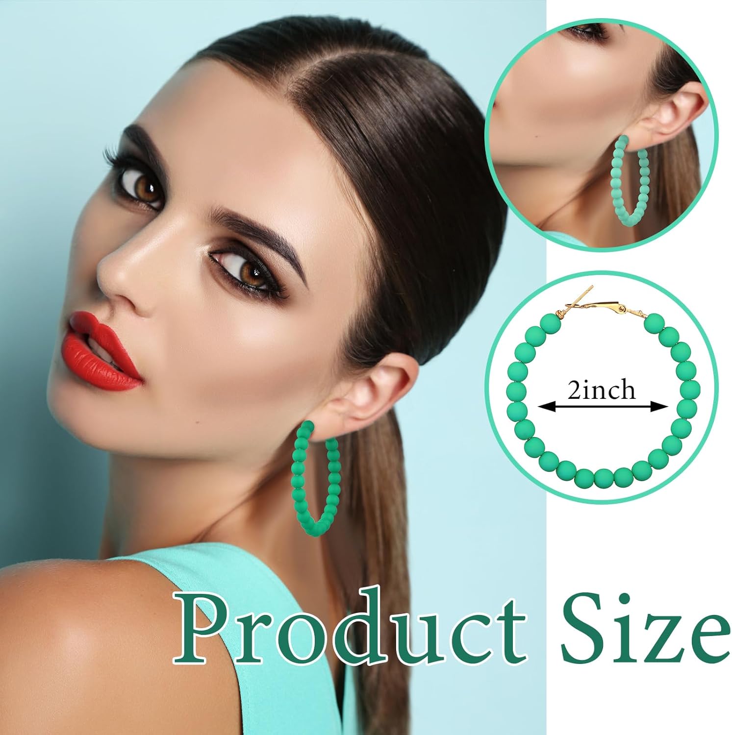 Inbagi 20 Pairs Colored Beaded Hoop Earrings for Women Bohemian Bead Dangle Earrings Mixed Color - Image 2