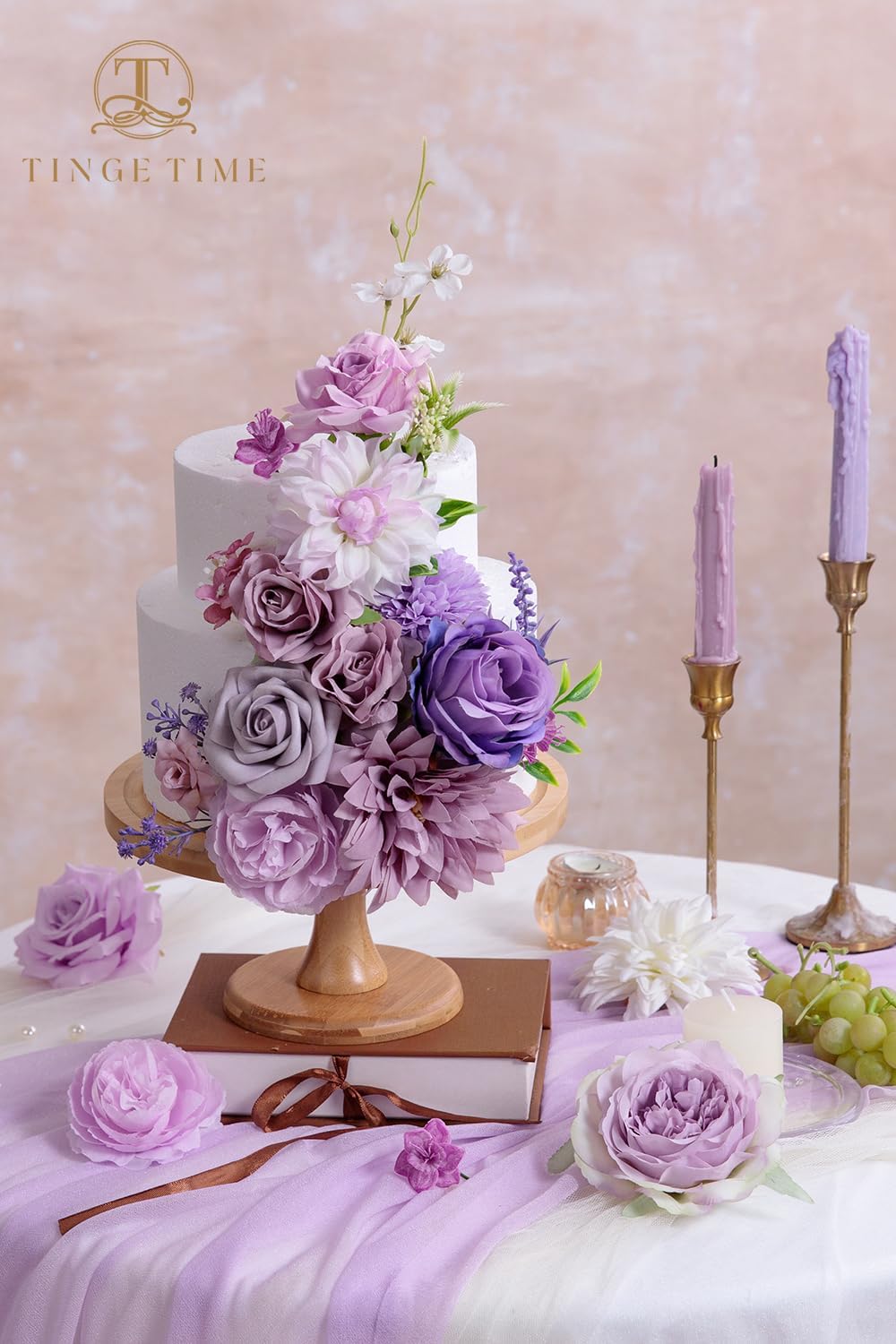 TINGE TIME Fake Flowers Artificial Flowers Peonies Bulbous Chrysanthemum Daisy Hydrangea Sunflower Violets Dahlia Daffodils Epiphyllum Orchid Cherry Blossom Camellia Leyaron (Light Purple) - Image 2