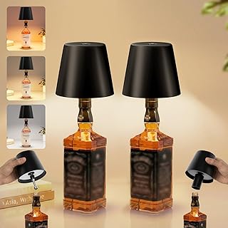 LED Flaschenlampe 2 Stück, Flaschenlicht, Tischlampe Kabellos Akku für Innen & Außen - 3 Lichtfarben Stufenlos Touchdimmbar, IP54 Wasserdicht, Vollmetallgehäuse, 5300 mAh Akku, Schwarz