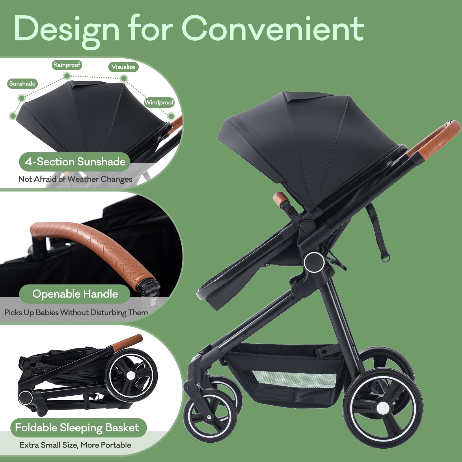 3 en 1 Carrito Bebé, Cochecito Bebe con Asiento de Coche ECE R129, Cochecito Combinado Plegable One Click, Alta Vista Estructura de Aluminio Cochecito para Recién Nacido(15KG, 0-3Años)