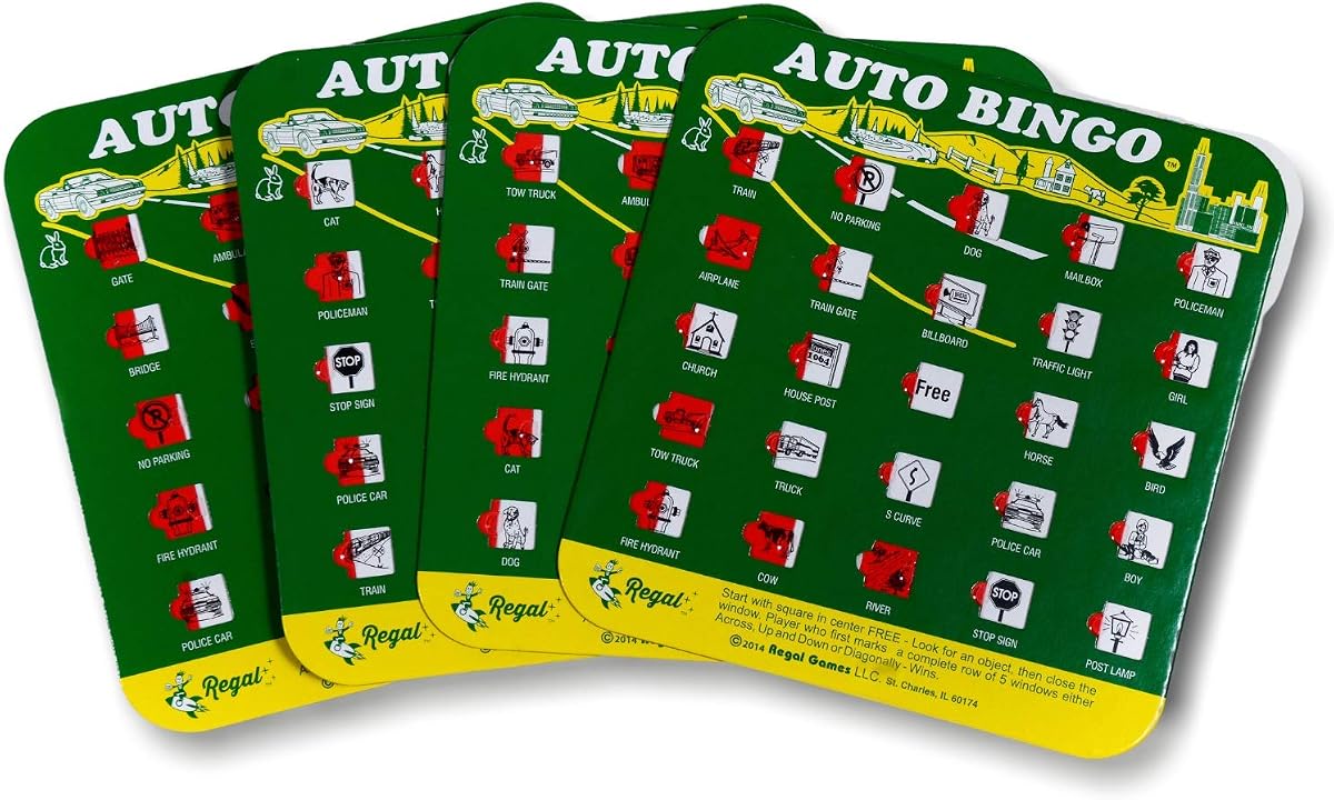 Regal Games Finger-Tip Shutter Bingo Cards with Sliding Windows - Auto Bingo Game Set - Assorted Travel Game for Adults & Kids - Reusable, No Chips & Daubers Needed - 4 Packs - Green
