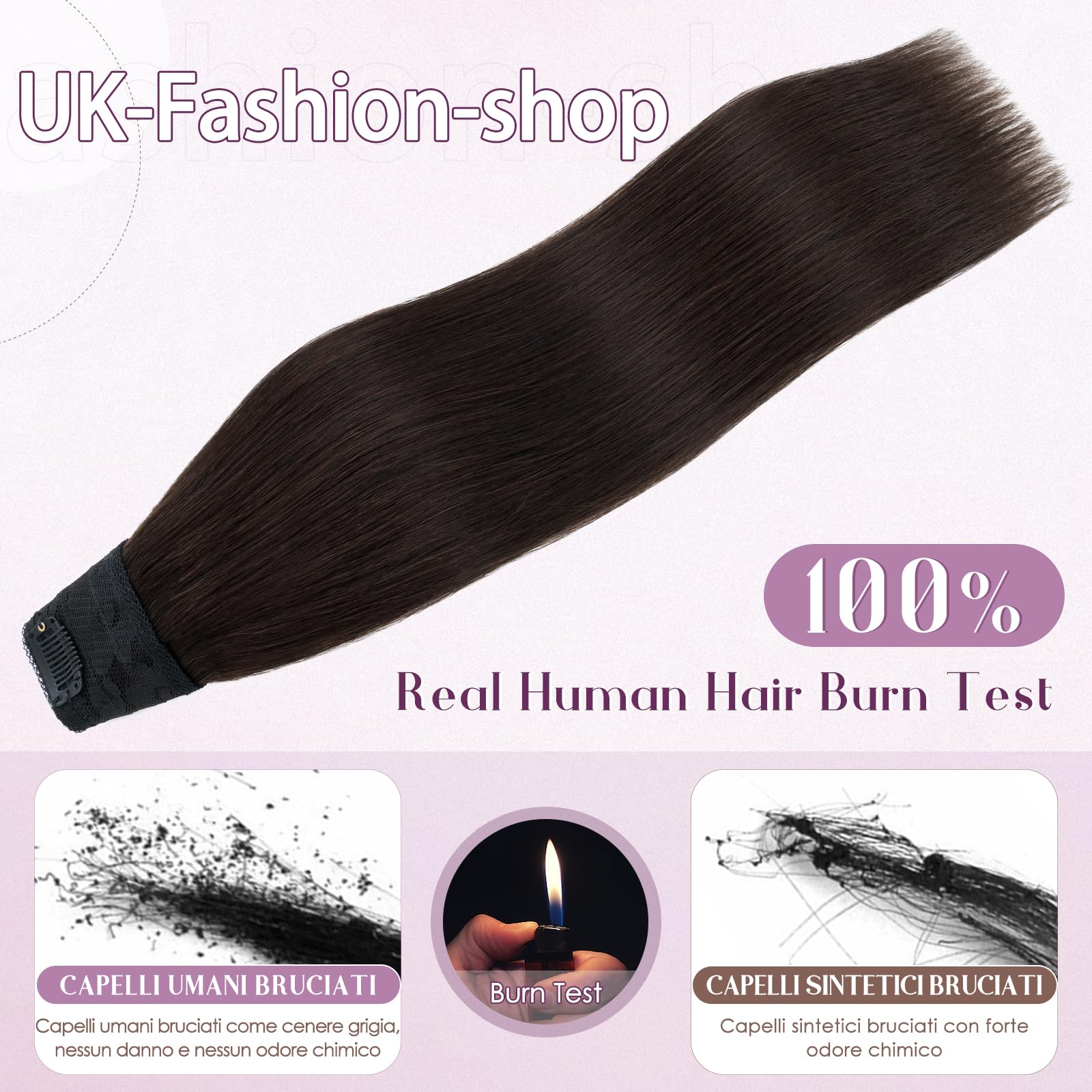 Estensioni Clip In 100% Remy capelli umani per le donne marrone scuro liscio spesso V-forma un pezzo con 5 clip, 45cm 70g