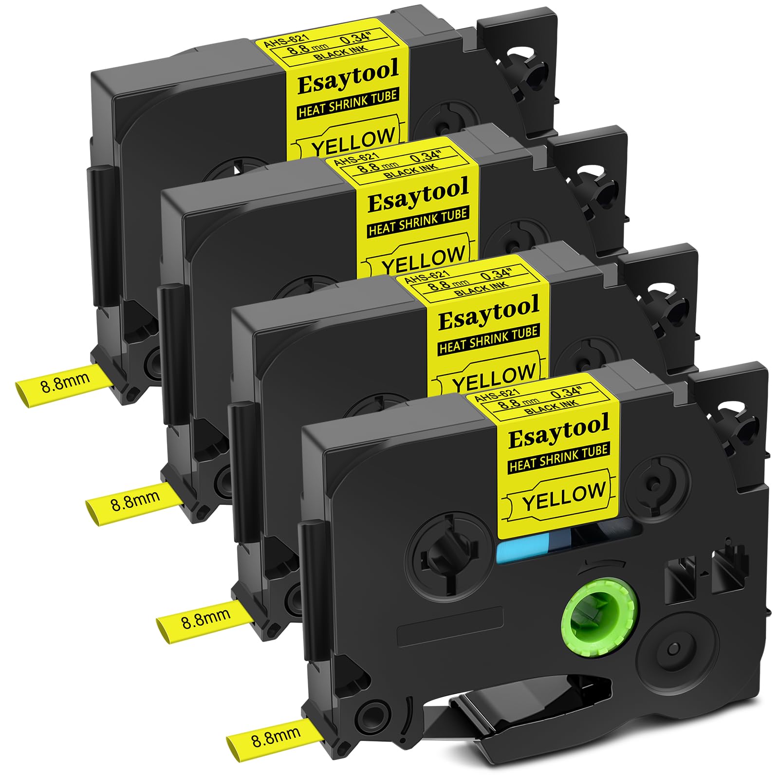 4 Pack Compatible for P-Touch Heat Shrink Tubing 8.8mm HSe-621 HSe621 HS621 HS-621 Black on Yellow Tube Wire Cable Label Tape for Ptouch PT-E300