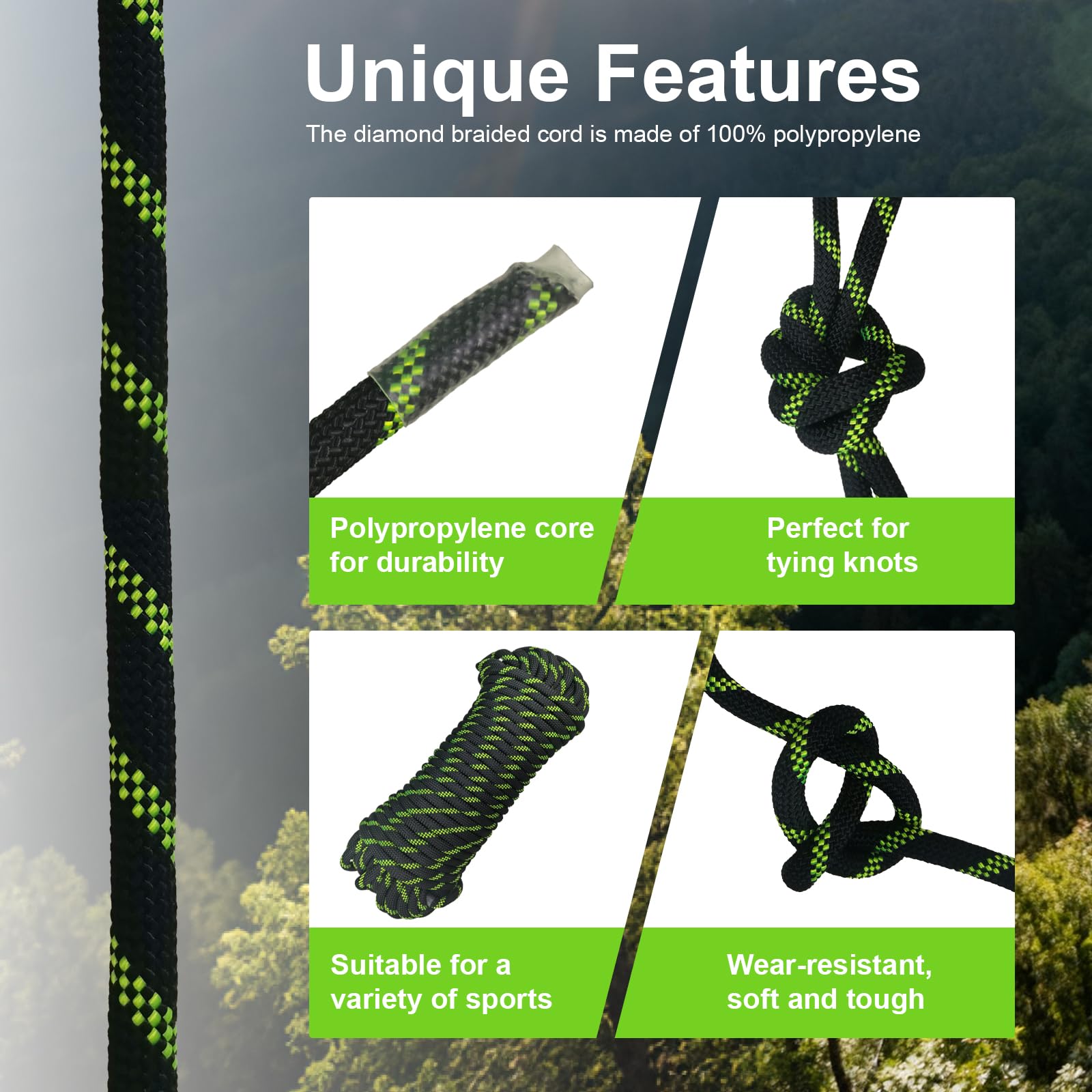 40m Cuerda Estatica de Escalada 10mm para Montanismo, UIAA | Nylon de alta resistencia, resistente a la abrasión y UV,Negro fluorescente, para rescate y actividades al aire libre.