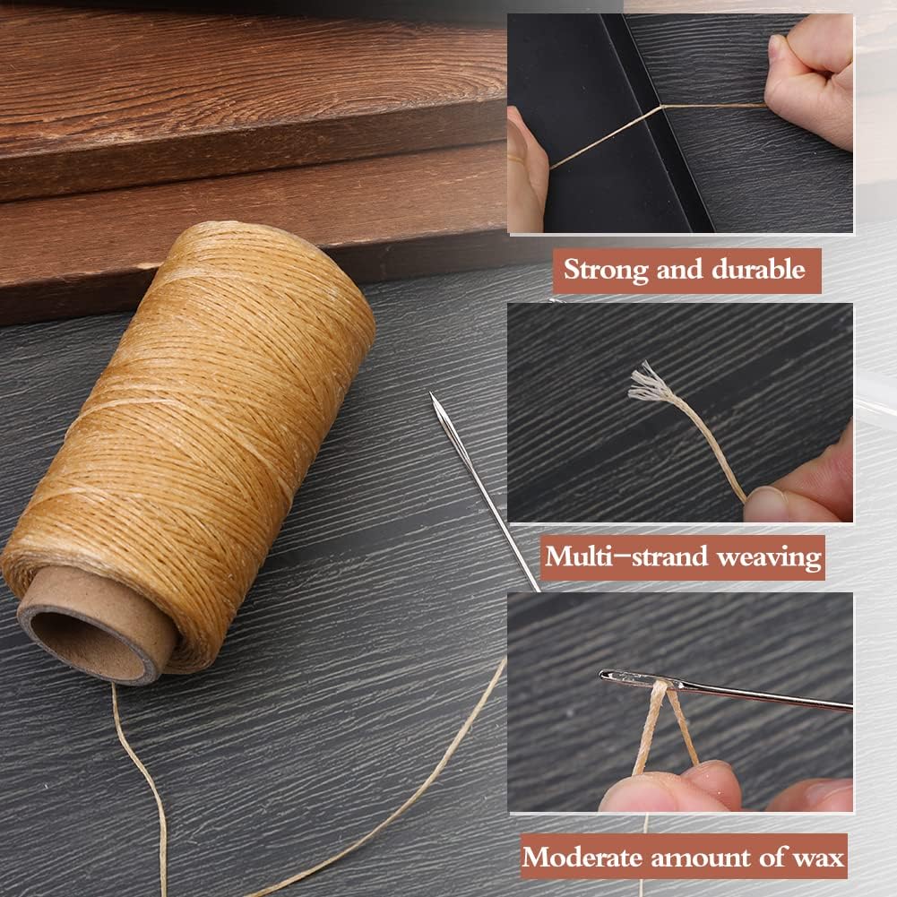 DUKOIPP Waxed Thread 218 Yards, Diameter 1mm, Leather Sewing Waxed Thread with Heavy Duty Needles, Professional Leather Thread for Leather Craft DIY, Leather Projects, Shoe Repairing(Natural Color)