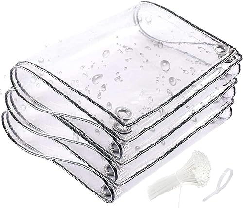 Lona impermeable transparente de 10 x 13 pies, lona de PVC de 0.465in con ojales y brida de cables, cubierta resistente al desgarro para campamento,