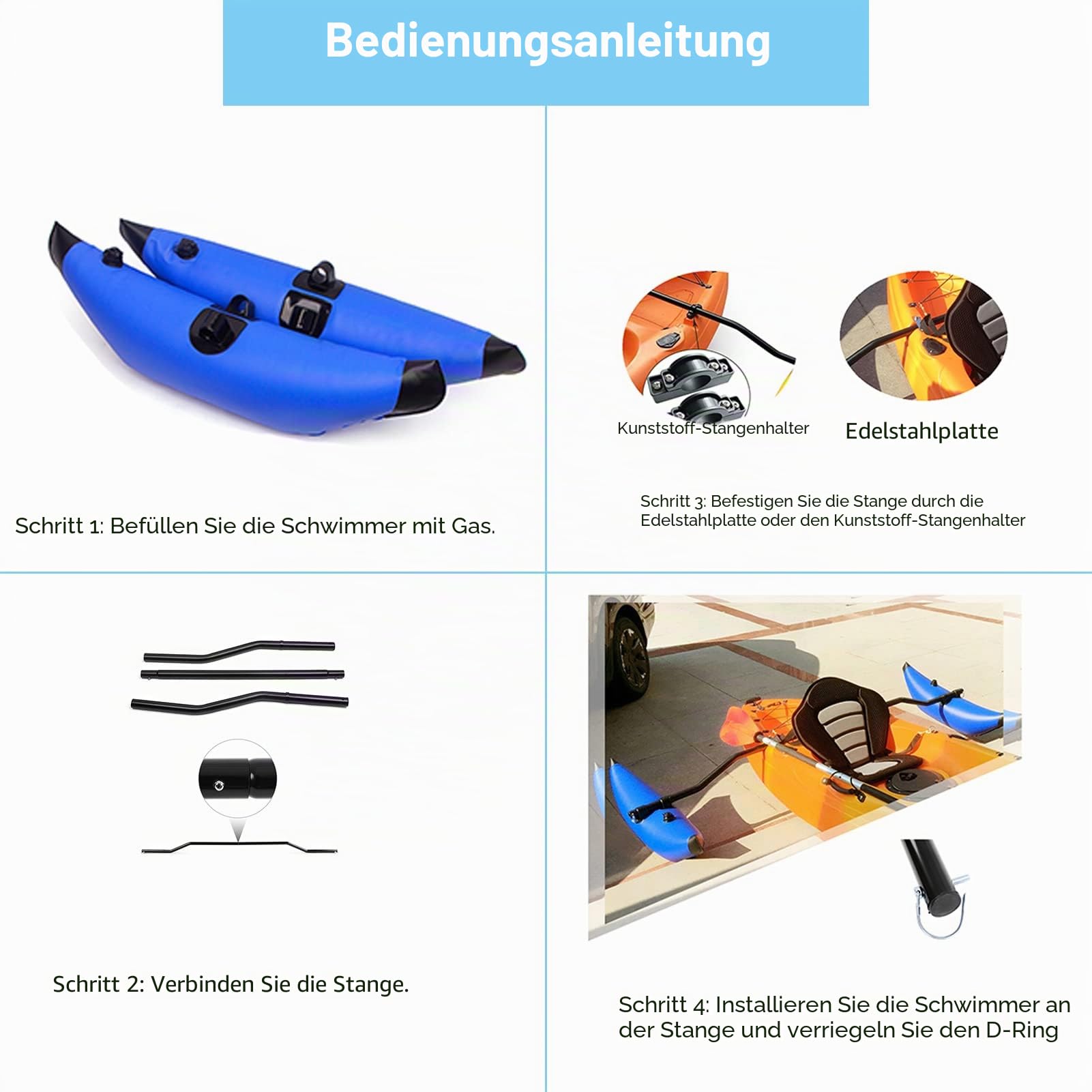 Tbest Kajak Stabilisator System, Kajak Ausleger Stabilisator Schwimmer- und Stangen-Kit, Schlauchboot-Ausleger-PVC-Kanu-Ausleger-Kit Schwimmender Ausgleich für Kajaks, Kanus