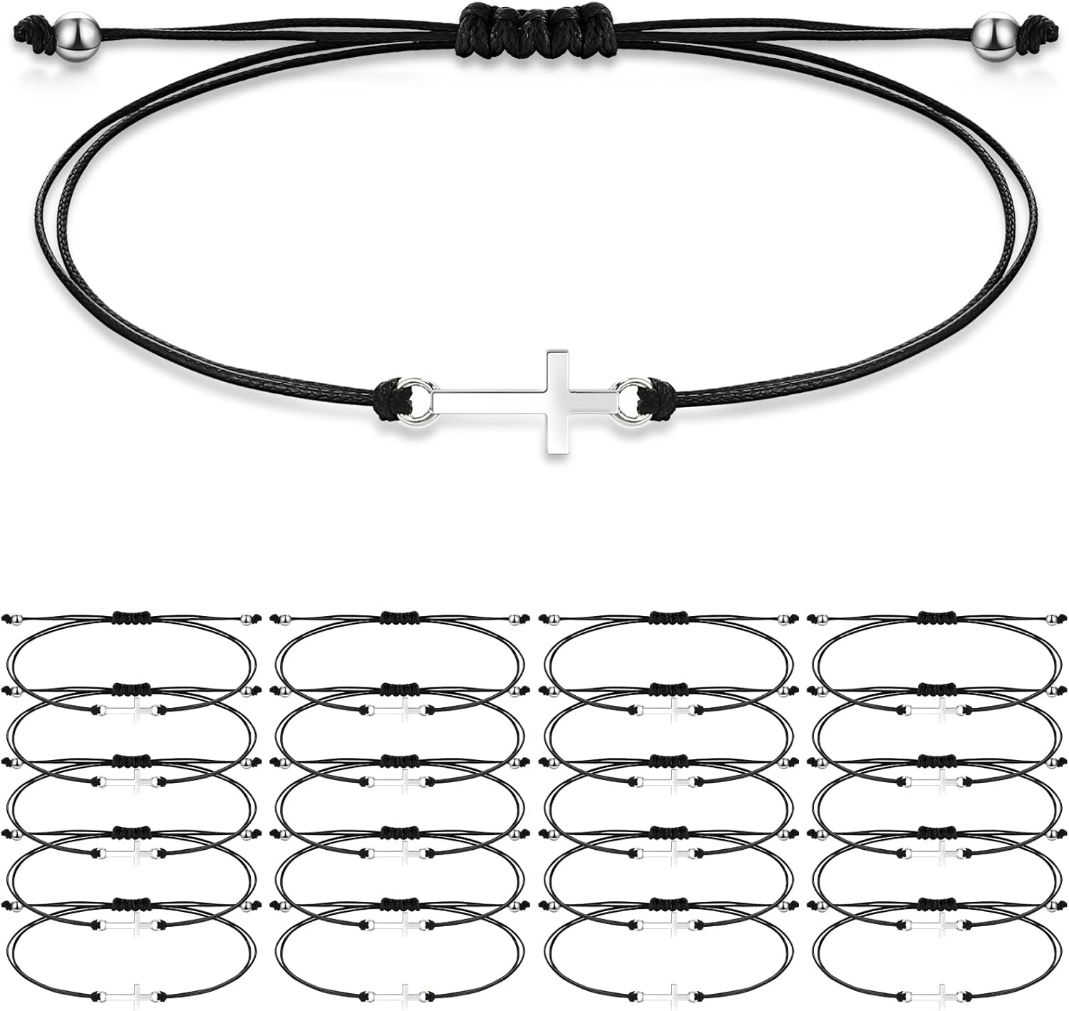 Sureio 20 Pcs Friendship Bracelets Bulk Heart String Handmade Matching Bracelets for Adults Couples Friends Braided Adjustable Charm wristbands for Family Women Men(Cross)