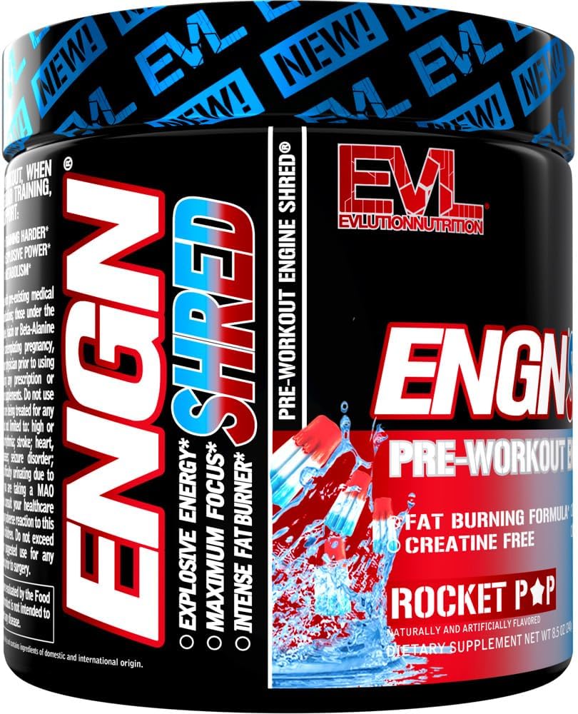 EVL Ultimate Pre Workout Powder - Thermogenic Fat Burn Support Preworkout Powder Drink for Lasting Energy Focus and Stamina - ENGN Shred Intense Creatine Free Preworkout Drink Mix - Rocket Pop - Image 5