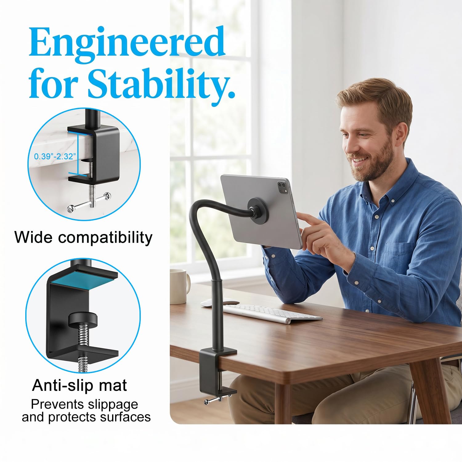 Supporto magnetico per tablet da scrivania, braccio a collo d'oca per iPad, supporto magnetico flessibile per iPad Magsafe, iPad Pro/Air/Mini, Galaxy Tabs, tutti i tablet e i telefoni da 4,7