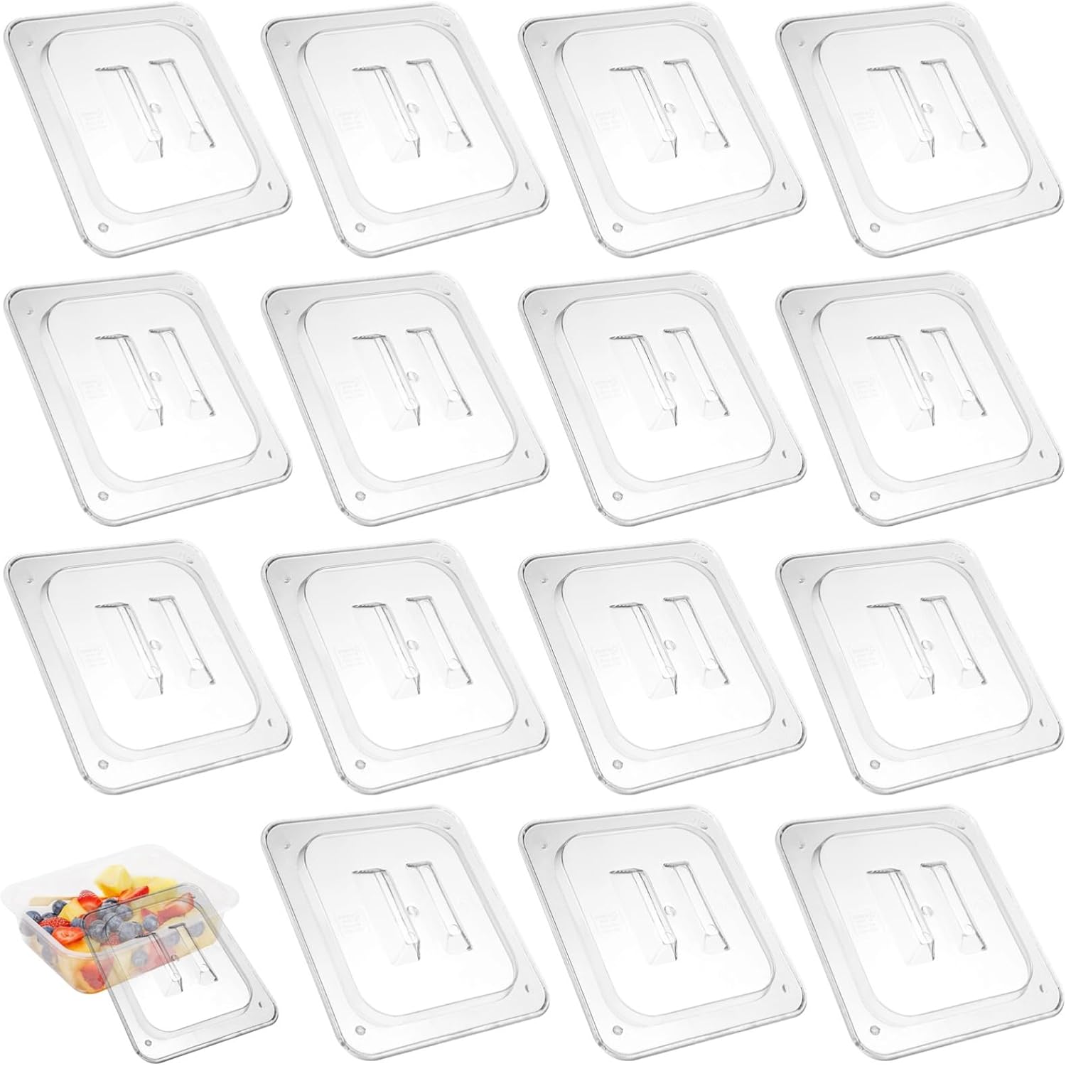 Clear Polycarbonate 1/6 Size Pan Lids, 15 Pcs, Stackable with Vent Holes, Universal Hotel Pan Covers, for Food Storage & Catering, Fits Containers
