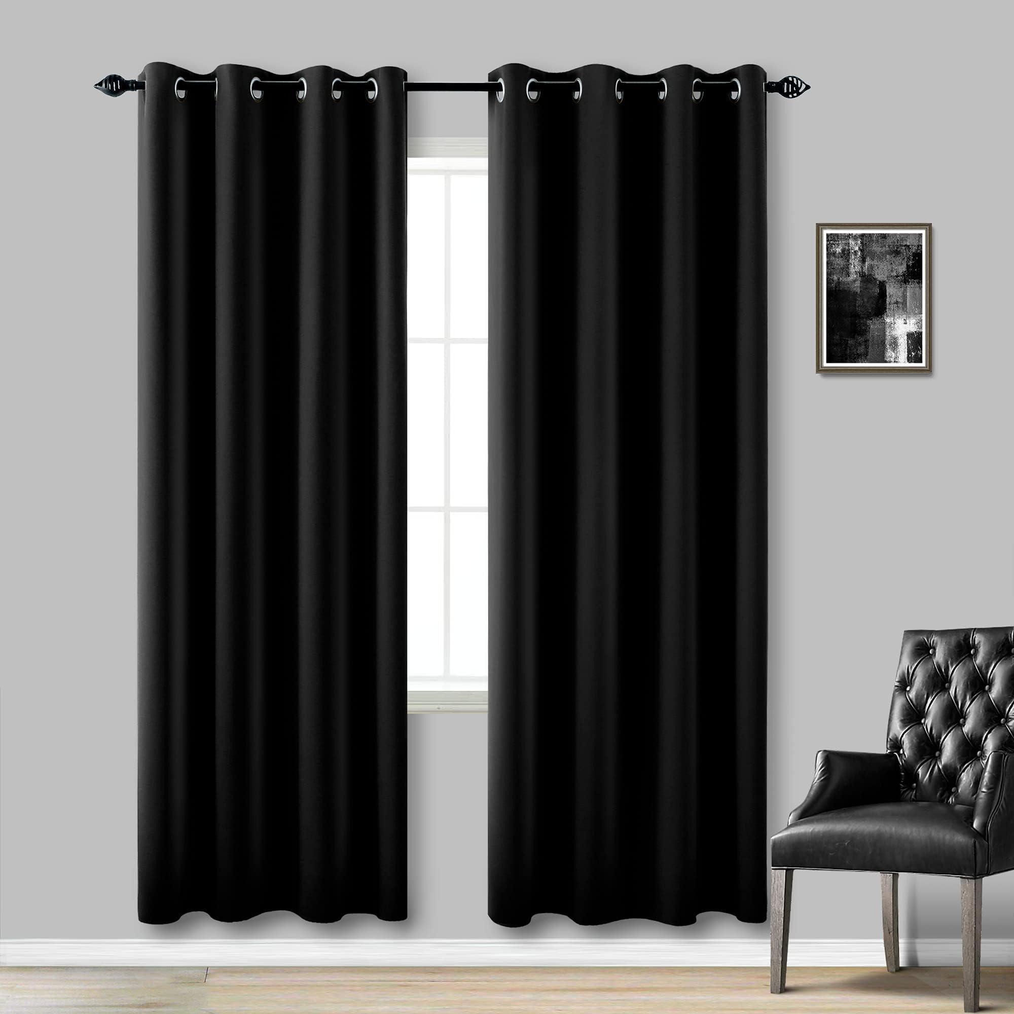 KOUFALL Black Curtains 84 Inches Long for Bedroom 2 Panels Set Total 100% Blackout Heat Sun Insulated Thermal Dark Curtains No Light Blocking Black Out Blinds Shades for Bedroom Windows Living Room