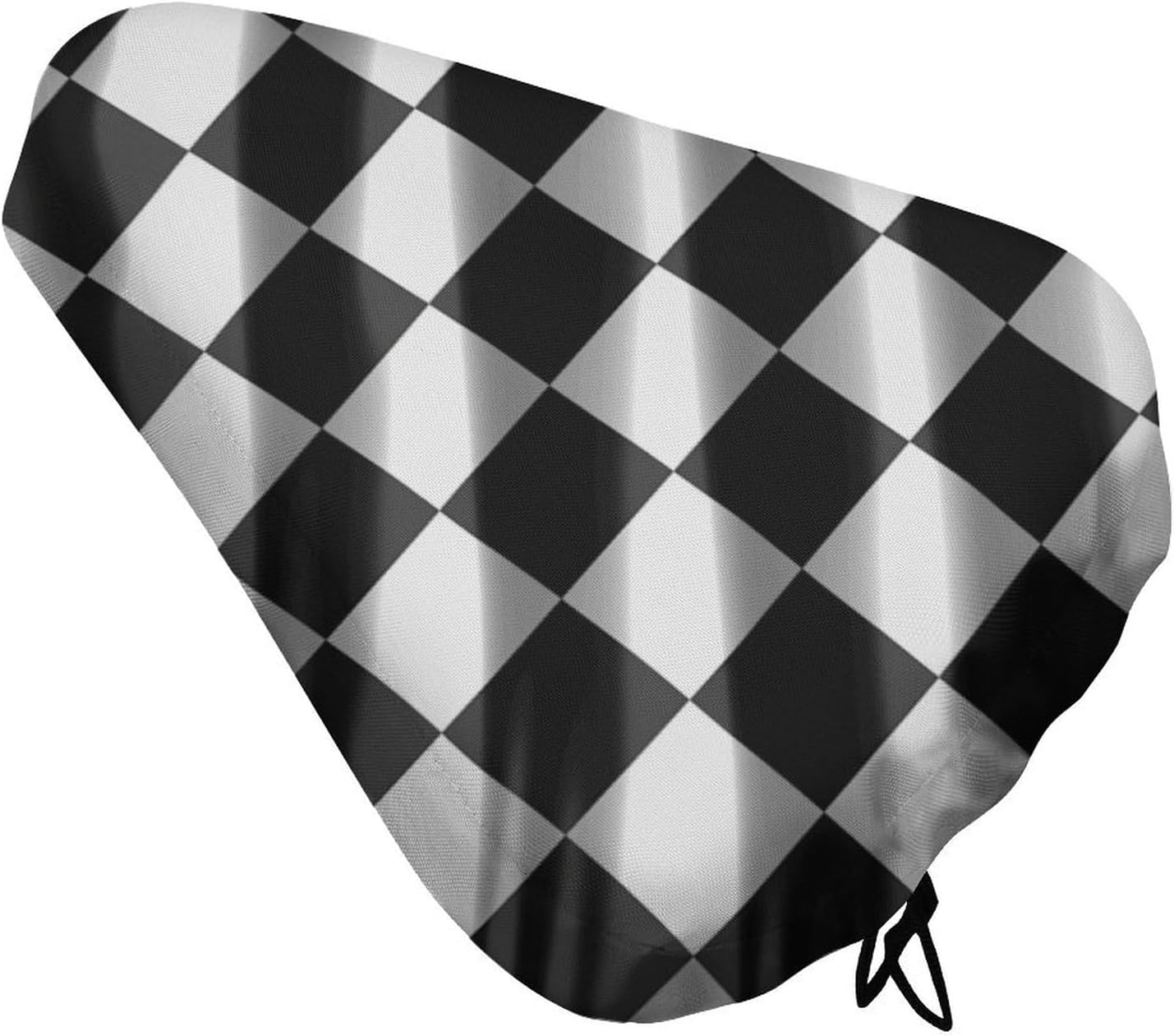 Black White Race Checkered Flag Bike Seat Cover Water-Repellent Exercise Bike Seat Cushion Bicycle Saddle Cover with Drawstring Rain Snow Dust Covers for City Mountain Road Biking