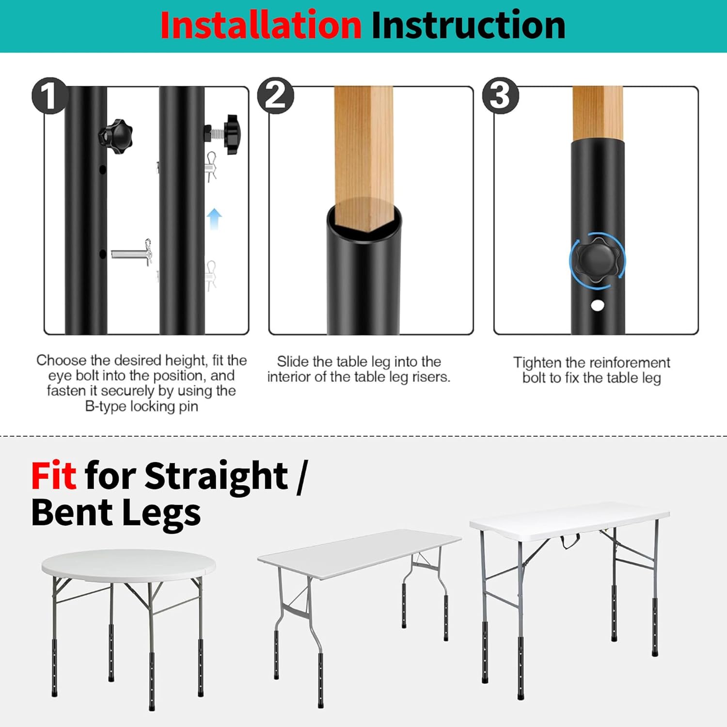 8-Pack Folding Table risers for Folding Tables Straight/Bent Leg, Durable Folding Table Leg Extensions 2 Levels/Heights Table Leg Extenders 3.6in/5.2in-All for Treating Your Back Pain
