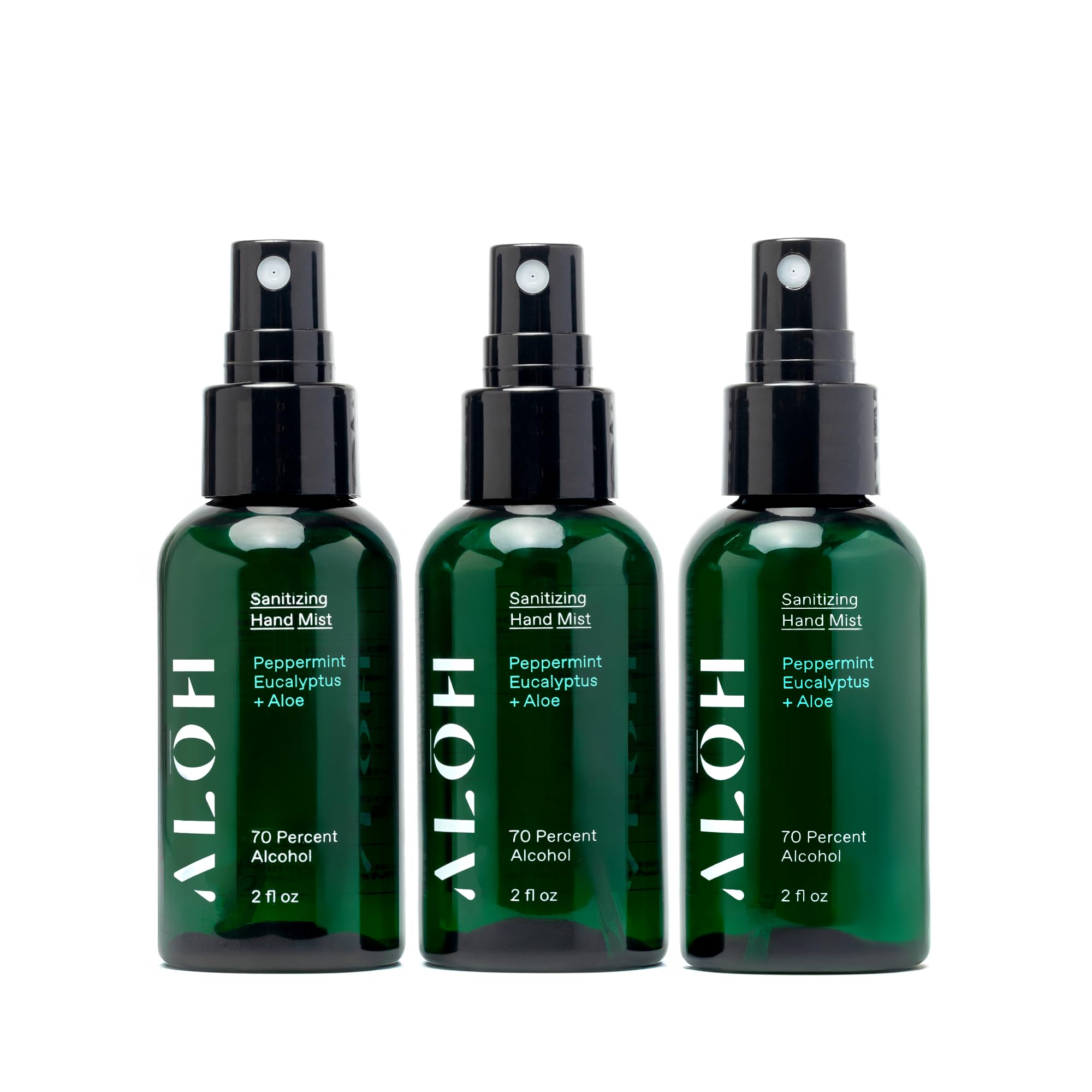 ALŌH Sanitizing Hand Mist 3-pack | Peppermint Eucalyptus + Aloe | 70% Alcohol Hydrating Hand Sanitizer Spray with Essential Oil, for Kids & Adults |