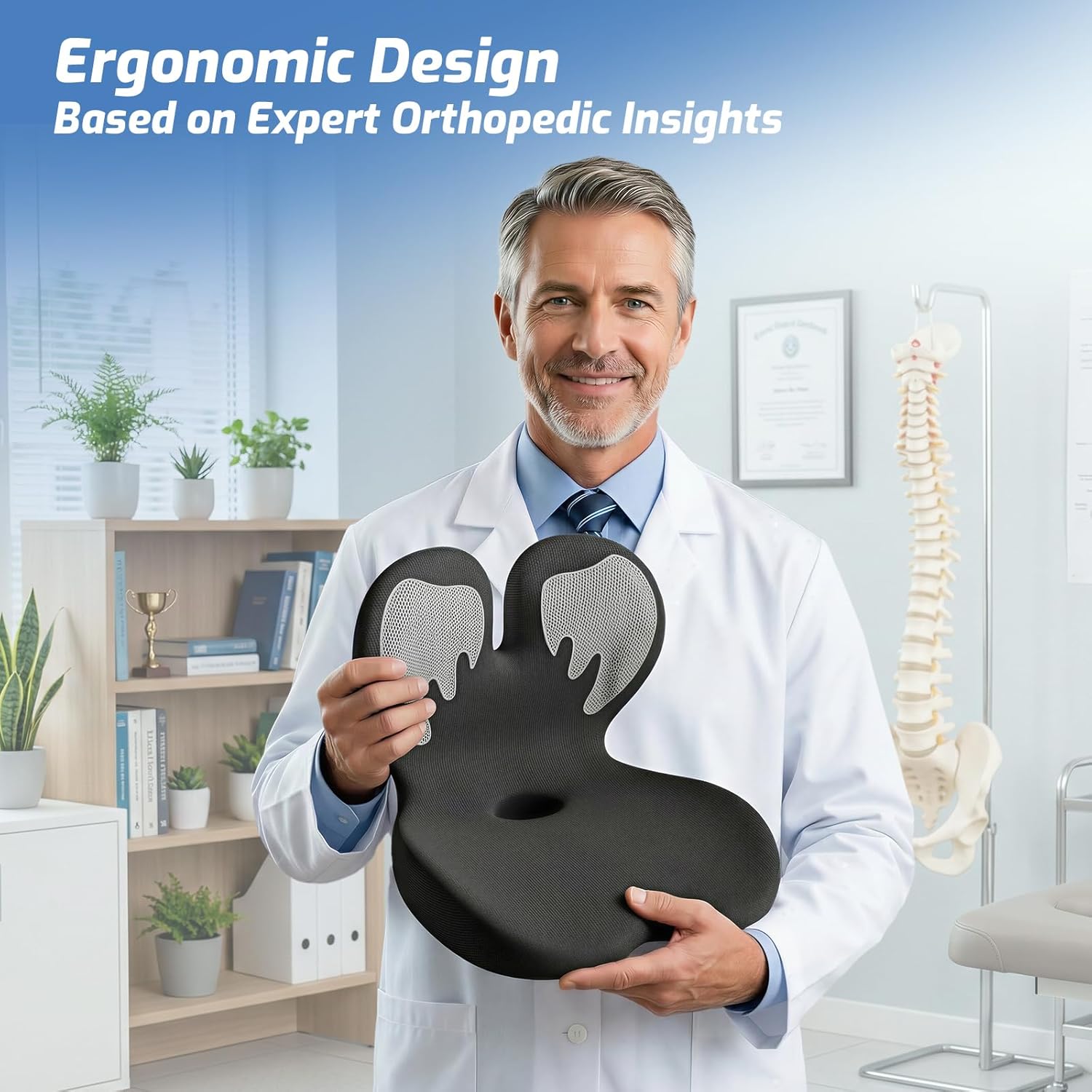 Memory Foam Seat Cushion,Orthopedic Ergonomic Seat Cushions for Tailbone,Sciatica, and Back Pressure Relief,L-Shaped Design & Adjustable Strap,Lumbar Support Pillow for Office,Car,Desk Chair