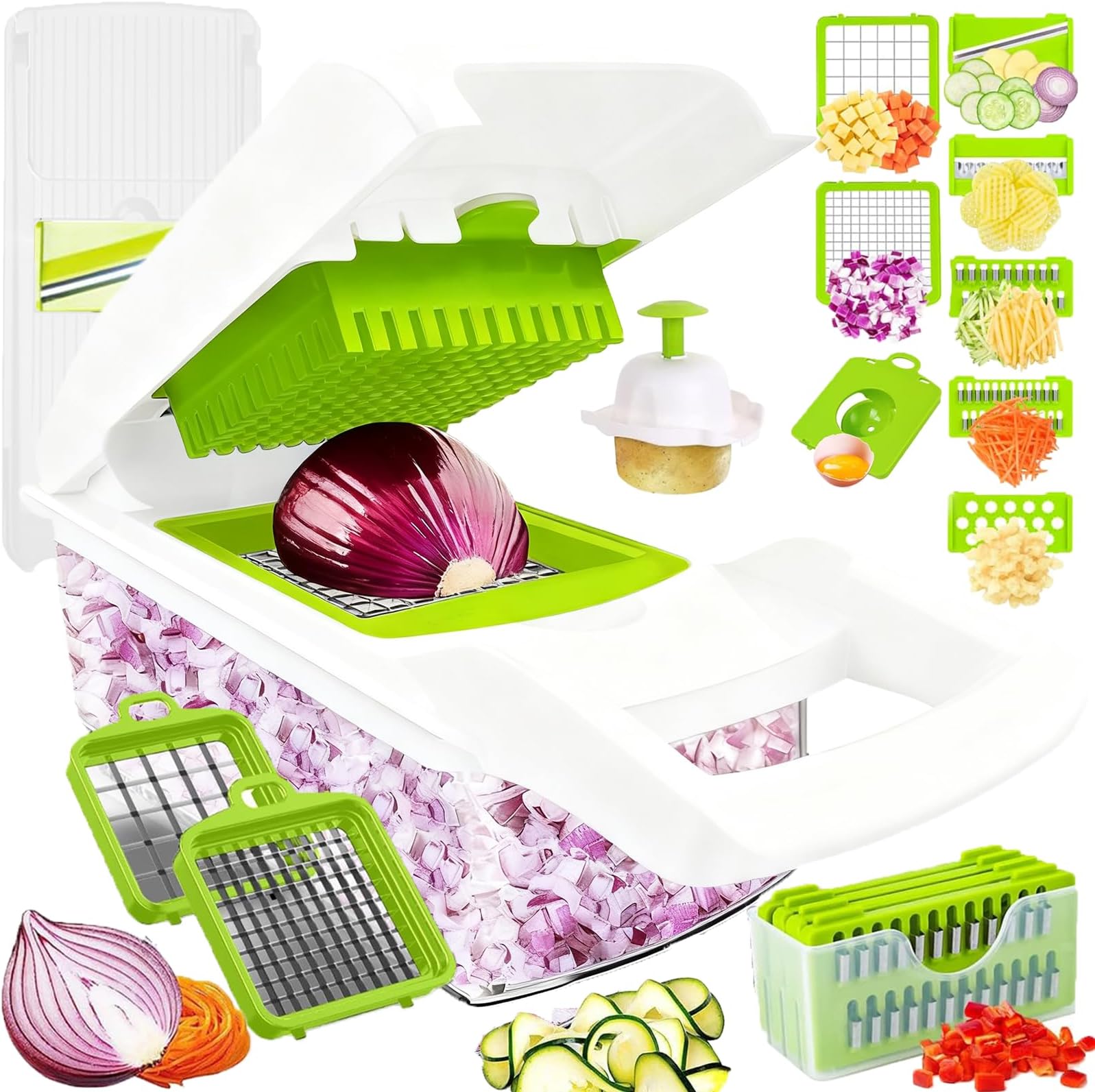 Pro-Series 16-in-1 Vegetable Chopper, Mandoline Slicer, Veggie Chopper, Food Chopper with Container, Vegetable Cutter Chopper & Spiralizer for Onion Salad (Home Essential Gadget & Kitchen)