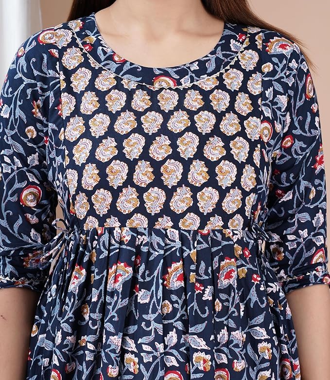 Image of Maternity Feeding Anarkali Kurti Dress for Women | Cotton Nursing Kurta with Both Side Zippers | Pregnancy & Nursing Wear | Comfortable Ethnic