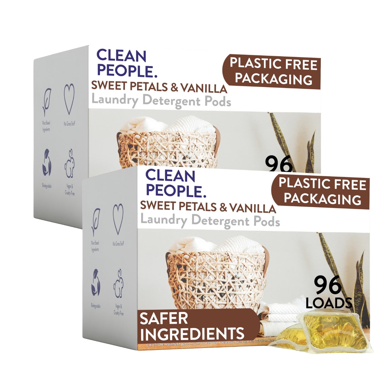 Clean People Laundry Detergent Pods - Plant-Based, Hypoallergenic Laundry Pods - Ultra Concentrated, Plastic Free, Recyclable Packaging, Stain Fighting - Sweet Petals, 192 Pack