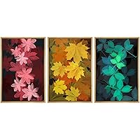 SIGNWIN Framed Canvas Print Wall Art Multicolor Seasonal Leaf Trio Nature Plants Illustrations Modern Art Rustic Colorful Ultra for Living Room, Bedroom, Office - 16