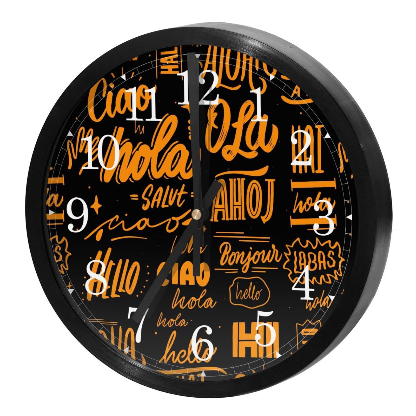 Horloge murale silencieuse à quartz design Bonjour multicolore