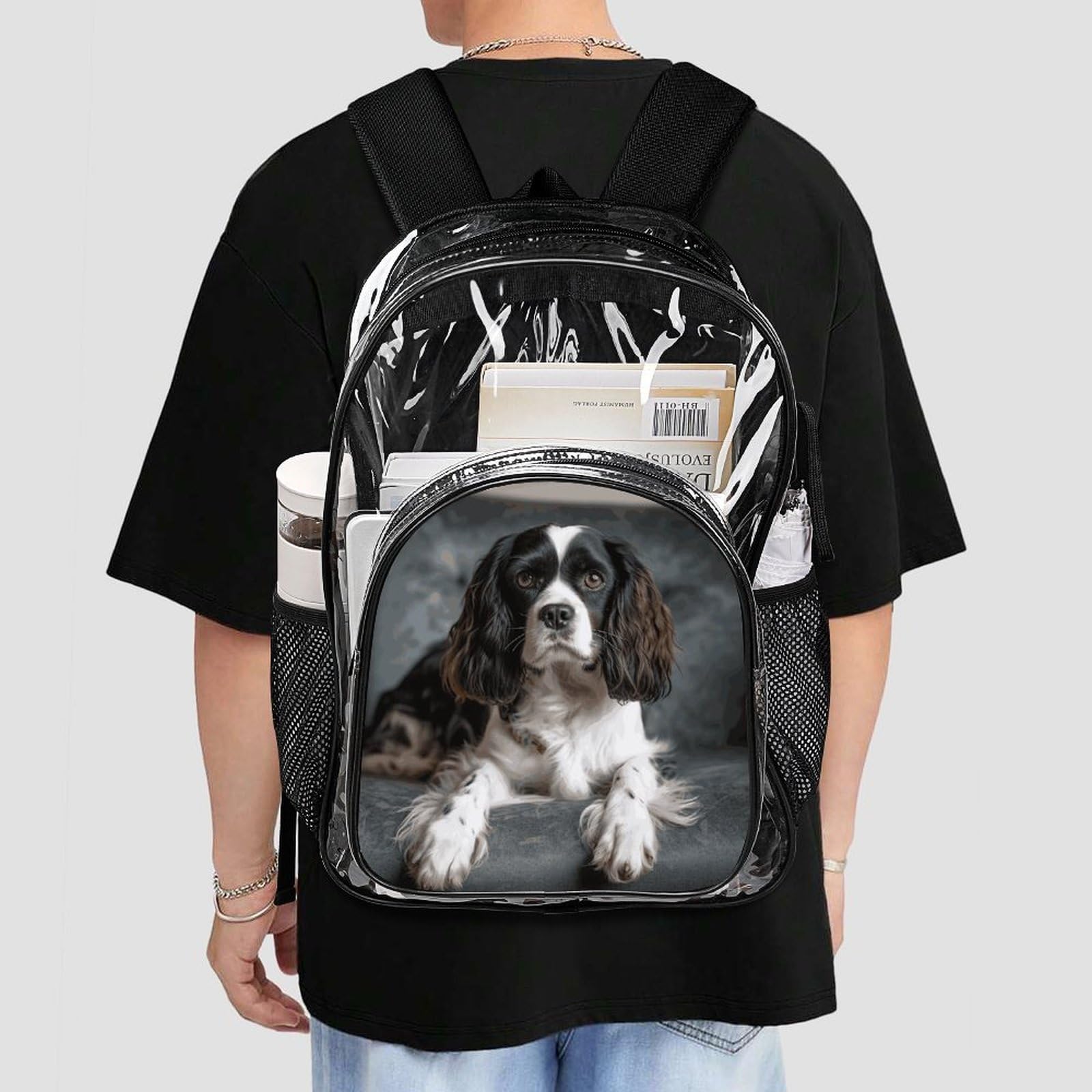 Spaniel On The Sofa Clear Backpack Large,Transparent Backpack PVC Transparent Bookbag for Security, Work, Travel, Stadion