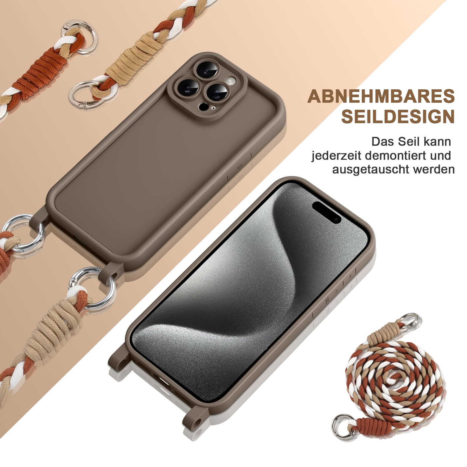 Coiwxmoi Etui na telefon komórkowy iPhone 15 Pro Max 6,7", etui ze zdejmowanym sznurkiem na szyję, do zawieszenia, miękkie, silikonowe, odporne na uderzenia etui ochronne do iPhone'a 15 Pro Max