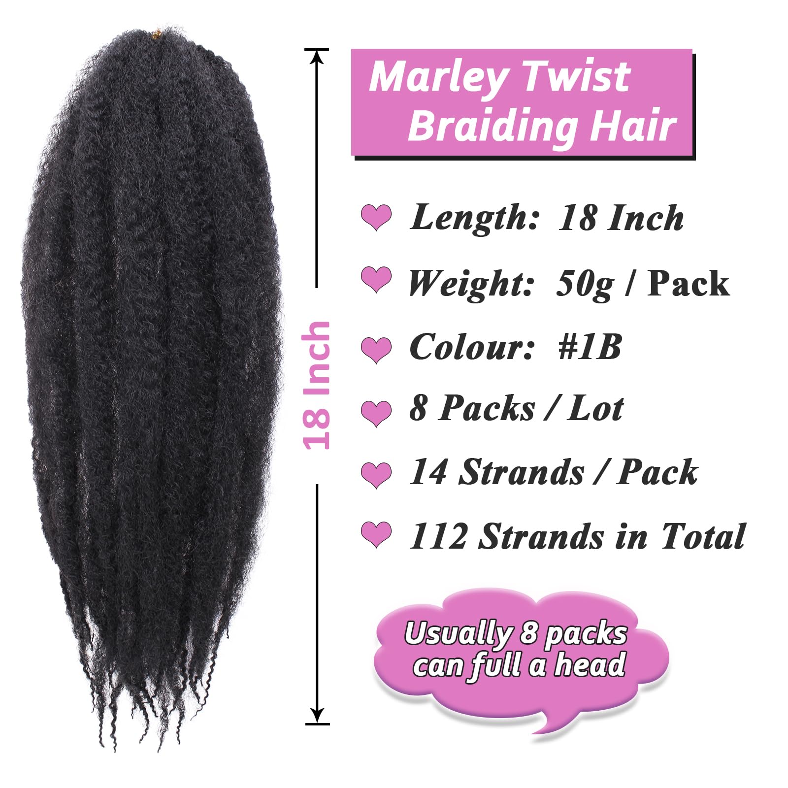Samtress 18 Inch Marley Twist Braiding Hair Extension 8 Packs Afro Kinky Curly Marley Hair Crochet Braids Ombre Ginger Jumbo Braiding Hair Faux Locs Synthetic Braiding Hair for Women (#T350) - Image 2