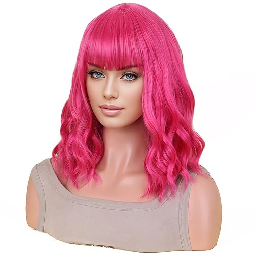 Miniatura 8 de incohair Pelucas cortas rizadas en blanco y negro con flequillo para mujer, pelucas de pelo sintético ondulado natural para Halloween, fiesta de