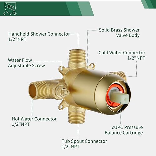 Miniatura 4 de Juego de grifo de ducha con boquilla de bañera y grifo de ducha completo con cabezal de ducha de mano, sistema de ducha con boquilla de bañera y kit