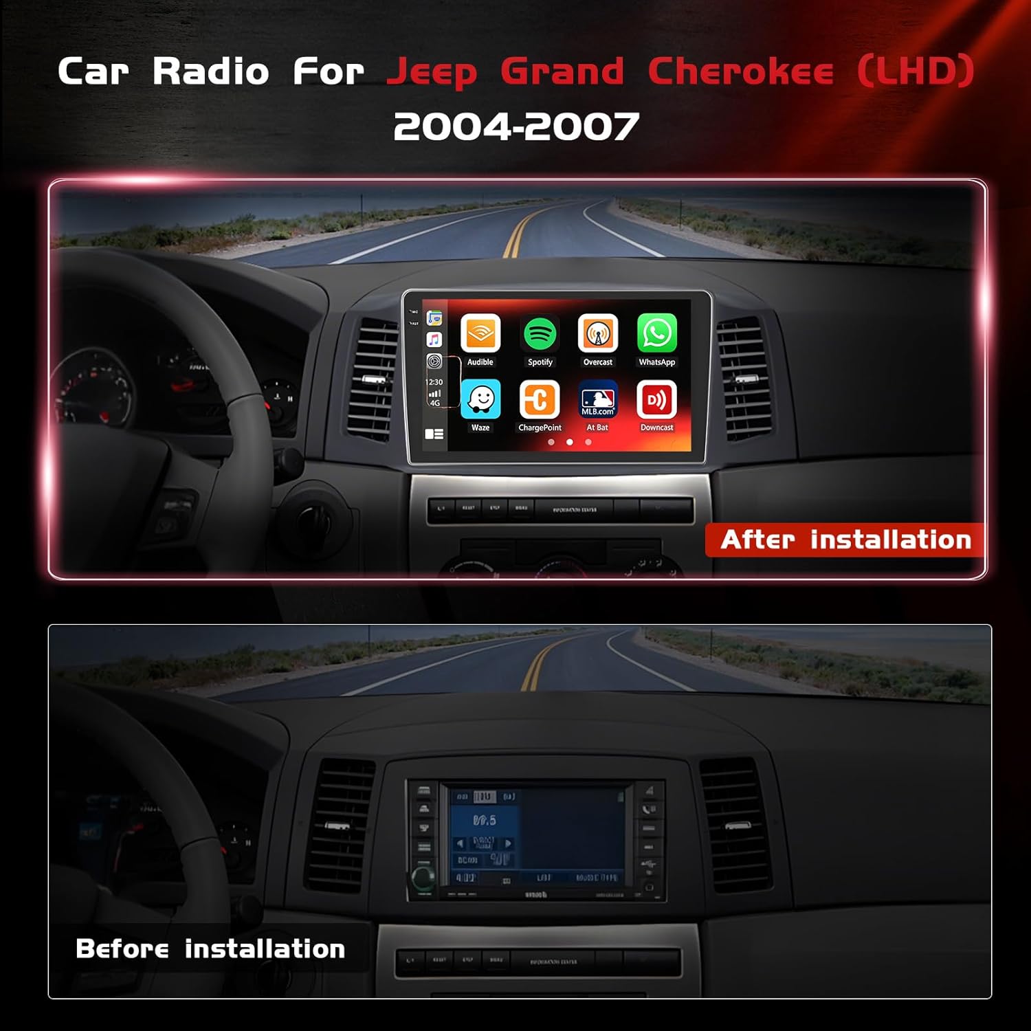 4+128GB Android 15 Car Radio for Jeep Grand Cherokee 2004 2005 2006 2007 Wireless Carplay Android Auto, Realdio Car Stereo 1280*720P 10.1" In-cell Touch Screen with WiFi BT GPS FM/RDS EQ Backup Camera