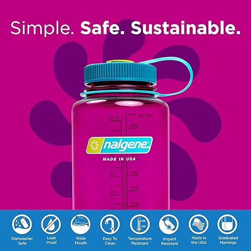 Miniatura 3 de Nalgene Sustain Botella de agua Tritan sin BPA hecha con material derivado del 50 % de residuos de plástico, 946 ml, boca ancha, color berenjena