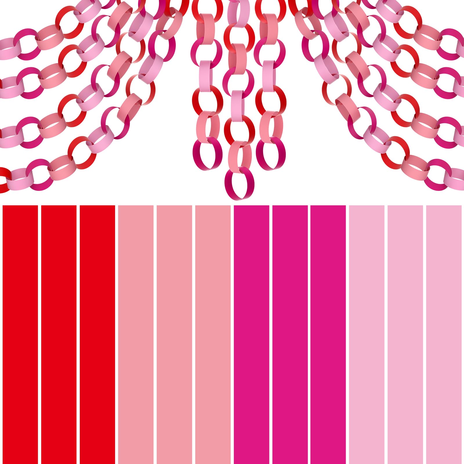 CHRORINE 600 Pcs Valentine's Day Paper Chains Red and Pink Color Paper Strips for Wedding Party Decorations DIY Crafts Supplies (Pink Red, 1 x 7.08 inches)